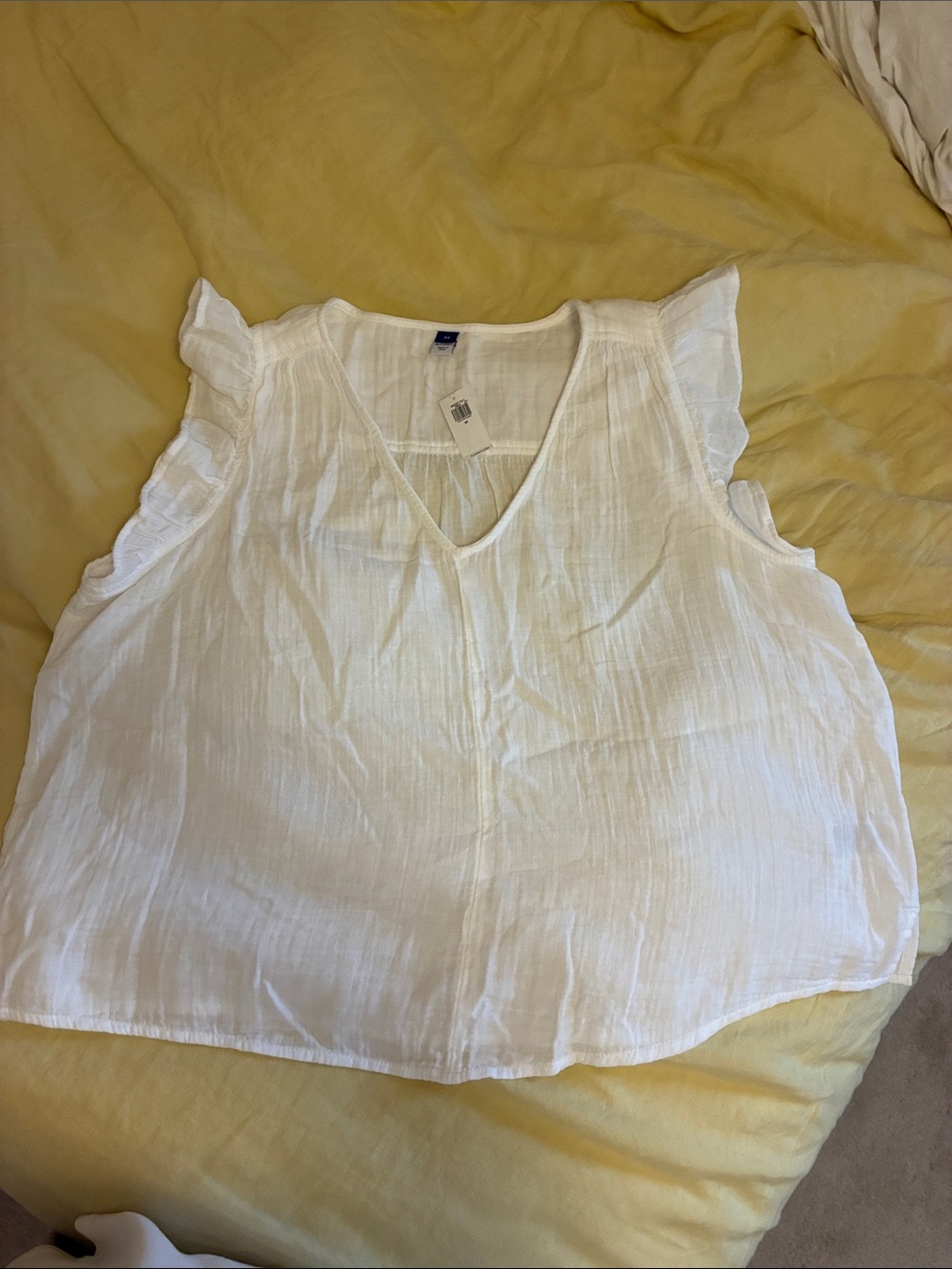 White V-Neck Flutter Sleeve Blouse